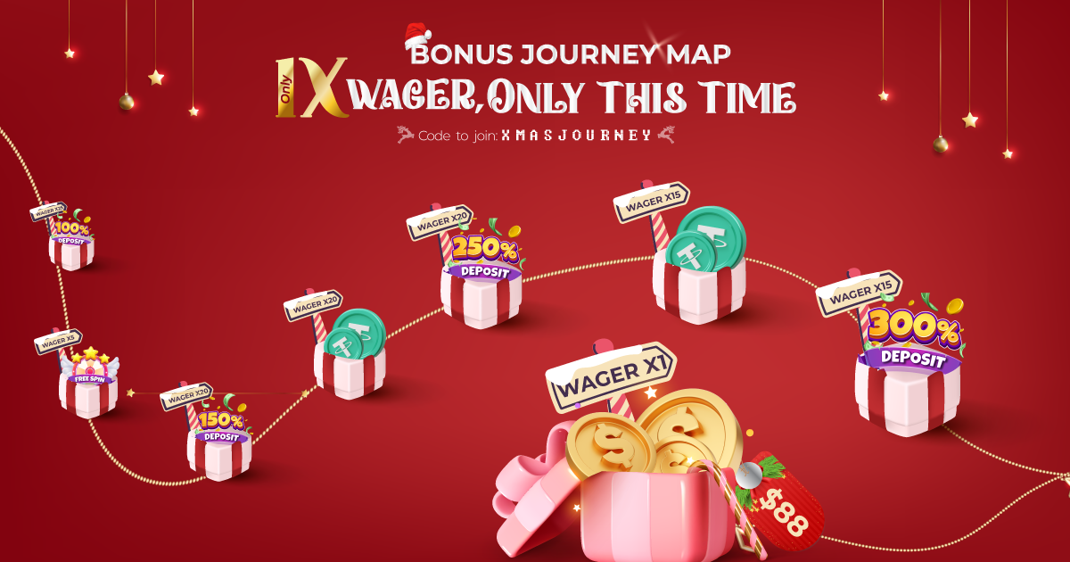 BONUS JOURNEY: ONE-TIME ONLY BONUS WITH 1X WAGERING, UP TO $500 REWARD